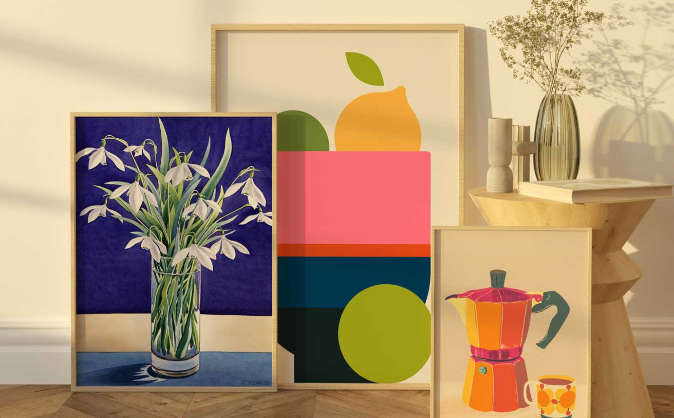 Framed art posters in a stylish interior