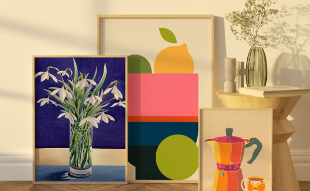 Framed art posters in a stylish interior
